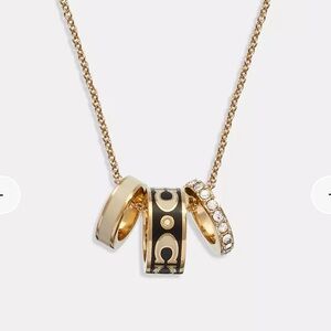 COACH Signature Enamel RONDELL Necklace Barrel Design Crystals monogram NWT